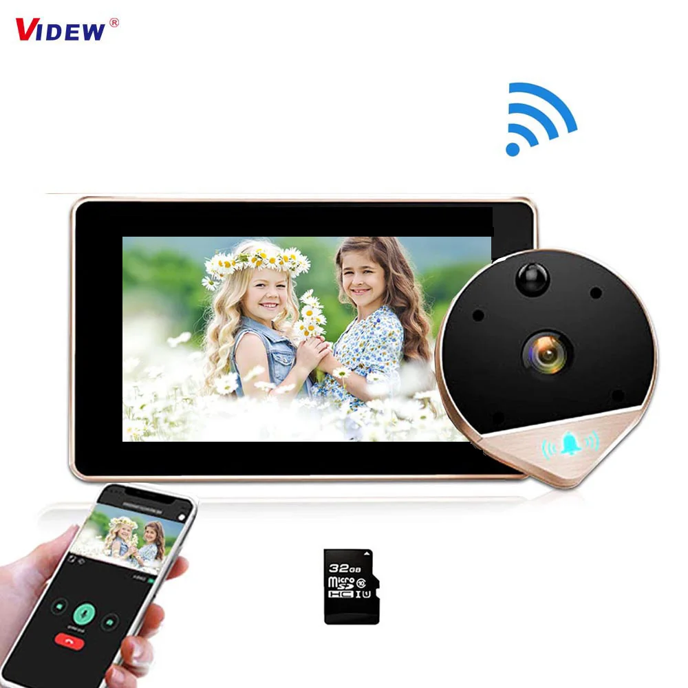 

VIDEW WiFi Video Doorbell Viewer 1080P Door Peephole Camera 170Â° Night Vision with 4.3 Inch LCD Screen Monitor for Home Security