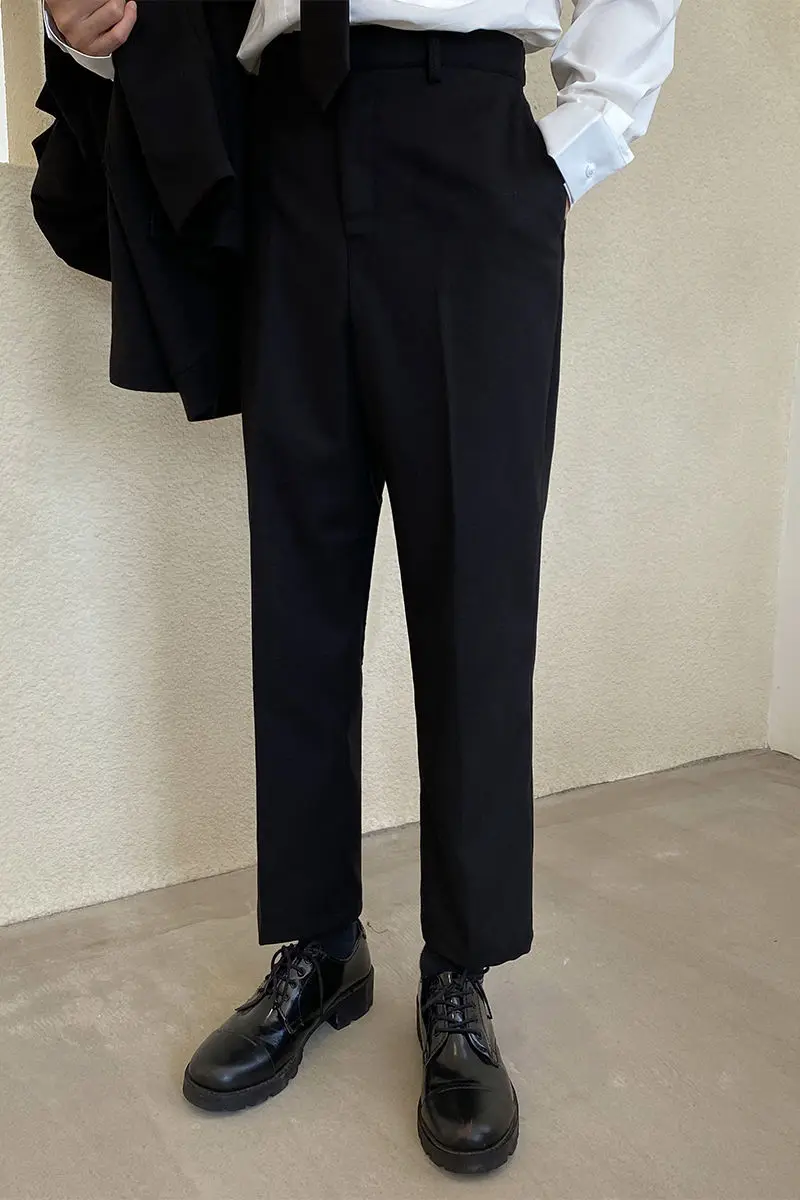 

2020 Spring And Autumn New Youth Popular Korean Men's Solid Color Small Straight Trousers Fashion Casual Nine-point Pants Black