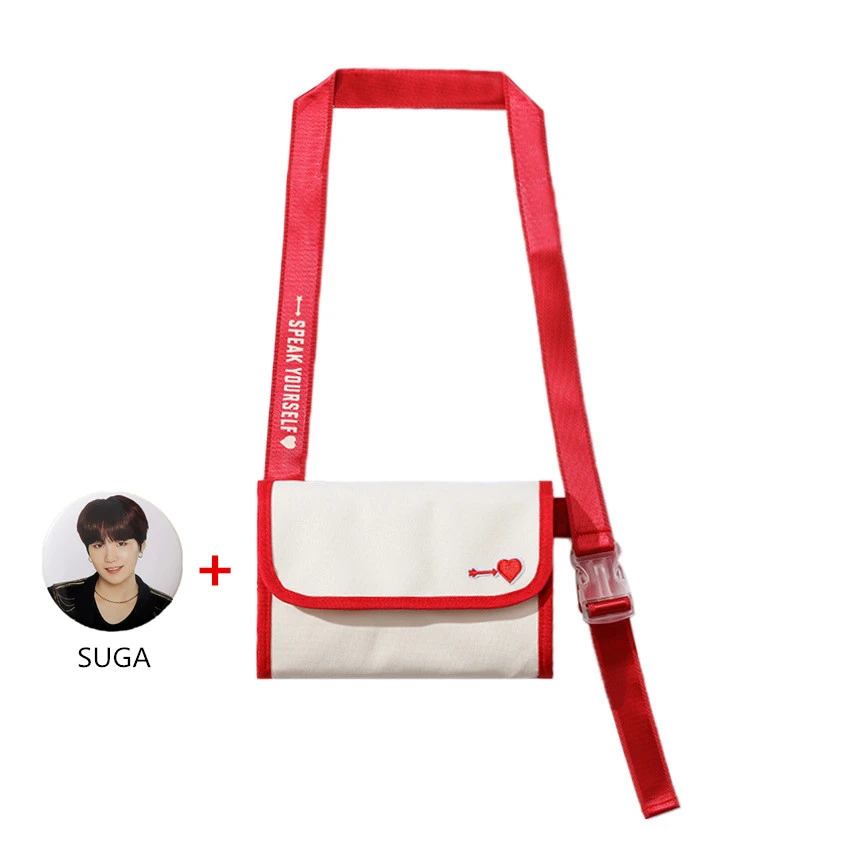 badgeSUGA-bags Kpop Bangtan металлическая брошь значок Япония поле же пункт FC ограниченная посылка Сумки На Плечо белая тканевая сумка макияж портмоне - Цвет: badgeSUGA-bags