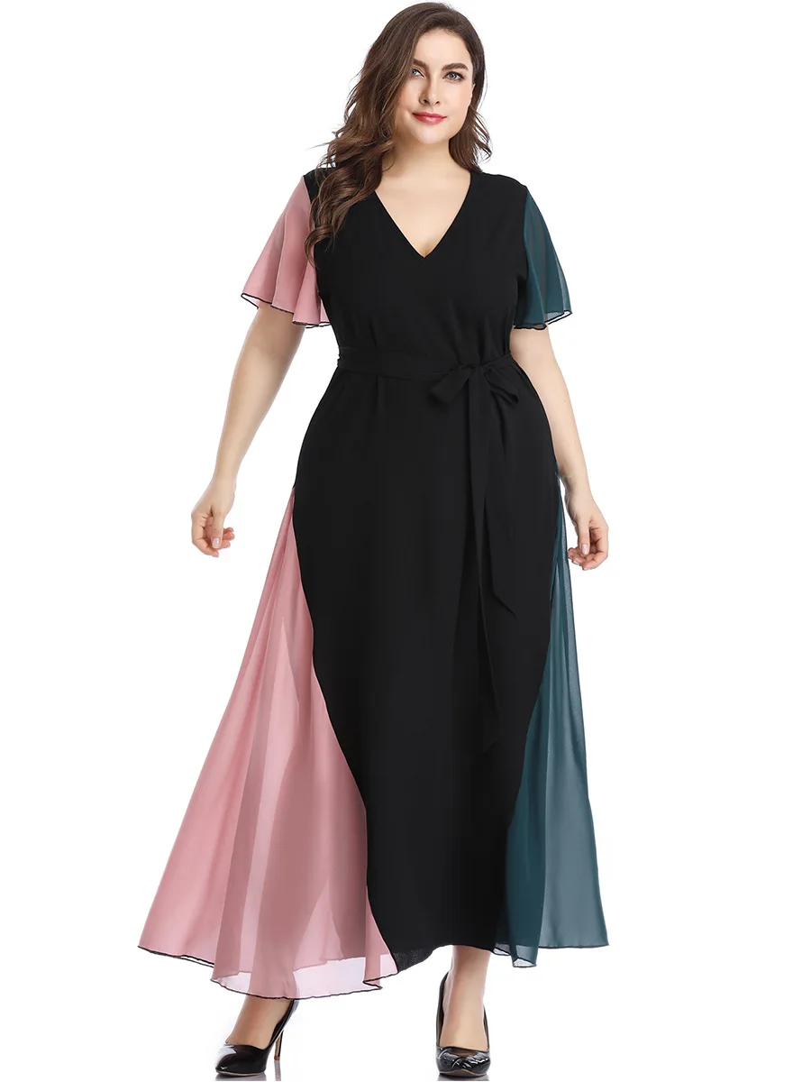The new summer 2022 big yards dress chiffon stitching loose fashion dress