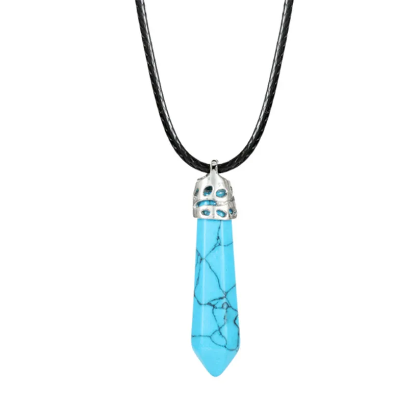 DEEP BLUE Natural Quartz Pendant Stone Hexagonal Pillar Pendants Necklace Chakra Healing Crystal Point Gem Necklaces For Women Jewelry - Окраска металла: DEEP BLUE