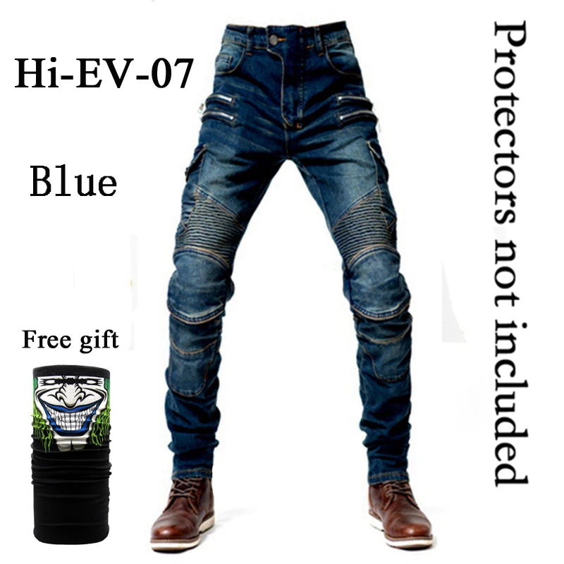 Hi-07 Blue jeans O Hi-07, новинка, штаны с карманами на молнии, мотоциклетные штаны, мужские мото джинсы, защитные туристические мотоциклетные брюки, штаны для мотокросса - Цвет: Hi-07 Blue jeans O