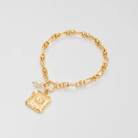 jaeeyin 2021 new arrivals ot buckle baroque freshwater pearl vintage square sun coin trendy bracelet gift for girlfriend women
