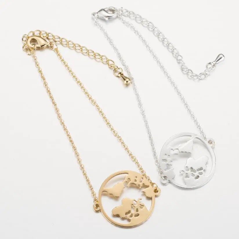 FENGLI полые круглые браслеты для женщин из нержавеющей стали карта земли