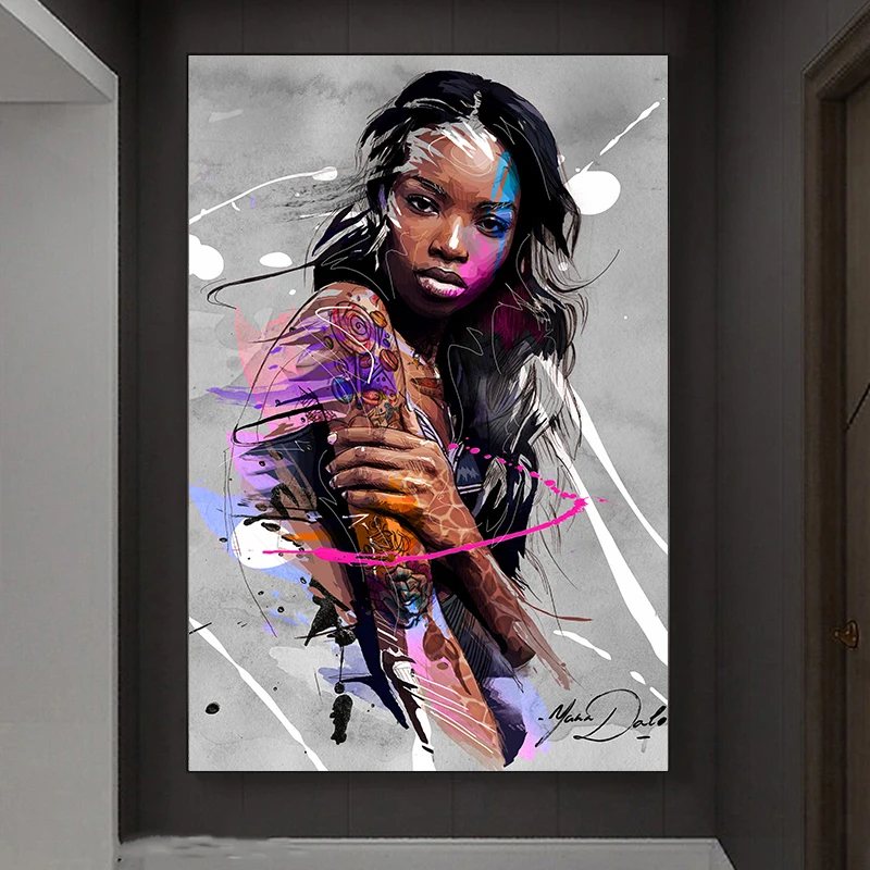 Абстрактный граффити Искусство девушки холст фотография красочная тату женщина