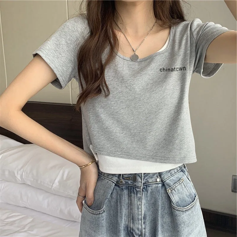 

New Summer T Shirts for Women Black Gray Casual Short Sleeve Crop Tops Blusas Mujer Cotton Tees Ladies tshirt Mujer Camisetas