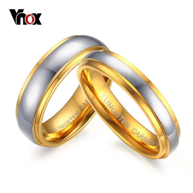 Vnox Jewelry его и ее полировки Центр Шаг край Вольфрам карбида обручальное кольцо для женщины Для мужчин 6 мм /4 мм цена для 1Pce