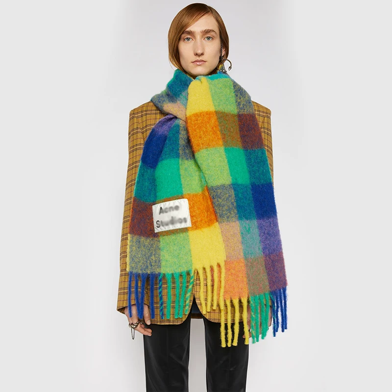 

Women Cashmere Scarves Autumn Winter New Female Wool Plaid Scarf Lady Wide Lattices Long Shawl Wrap Blanket Warm Tippet