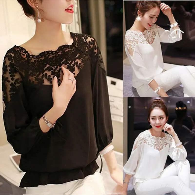 2019 сексуальные кружевные Топы blusas Тонкий размера плюс кружевная блузка рубашка