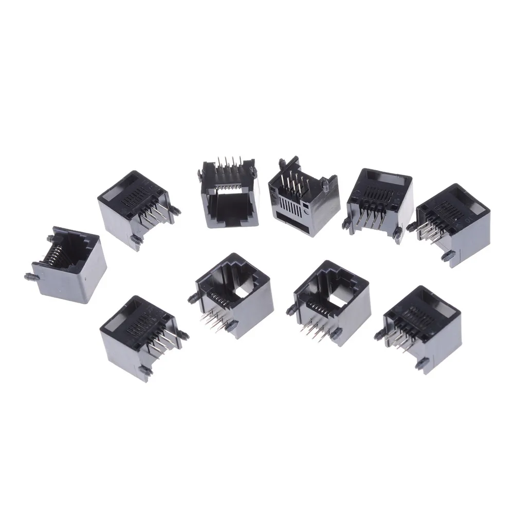 10 шт Черный RJ45 8P8C компьютер Интернет сети PCB Jack Разъем|Соединители| |