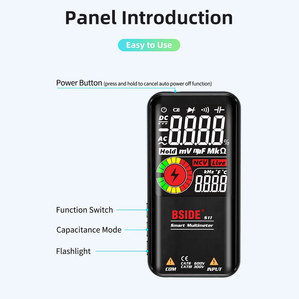 BSIDE Digital Multimeter 3.5 Inch Smart Large Screen 9999 Count Multifunctional Voltage Frequency Capacitance Tester | Инструменты
