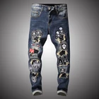 Мужские Винтажные байкерские джинсы, рваные джинсовые брюки в стиле хип-хоп с вышивкой черепа, облегающая одежда, BP012, 2020