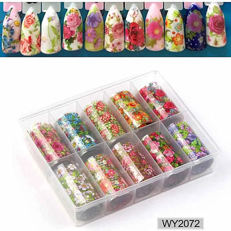 10pc/box Nail Foil Set Adhesive Transfer Sticker Rainbow Sky Sexy Leopard Personalized Pattern Slider Decoration Manicure kits