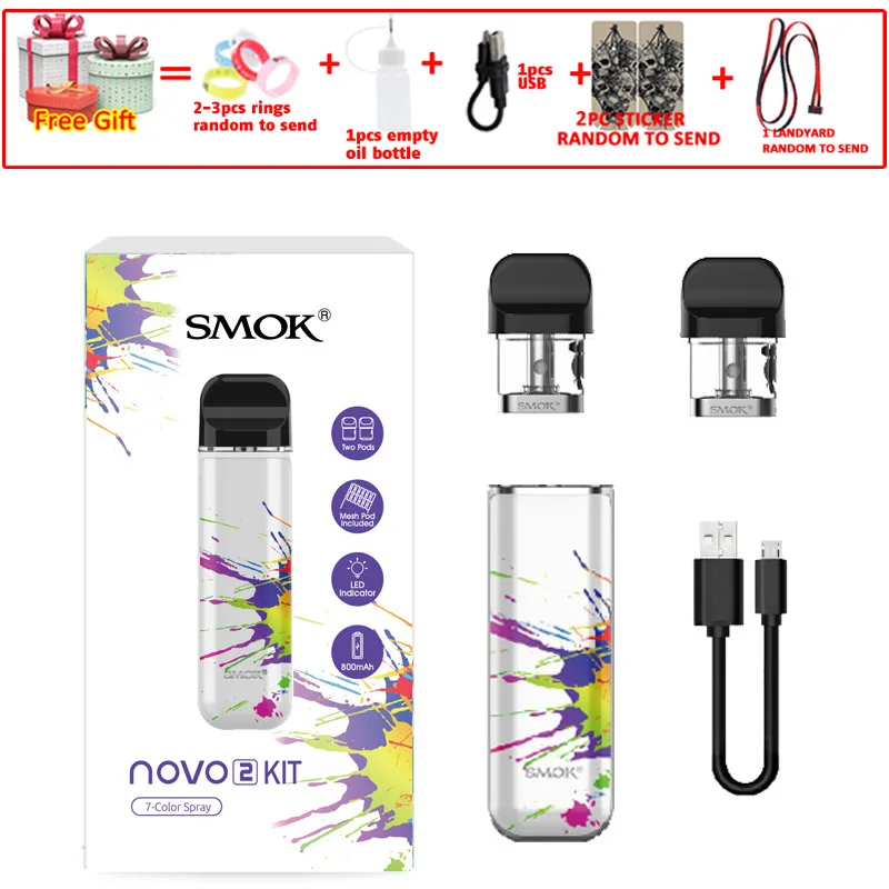 novo2 7color spray SMOK pod starter kit SMOK novo 2 kit cobra covered vape pen kit с 450 мАч встроенным аккумулятором 2 мл емкость pod system kit - Цвет: novo2 7color spray