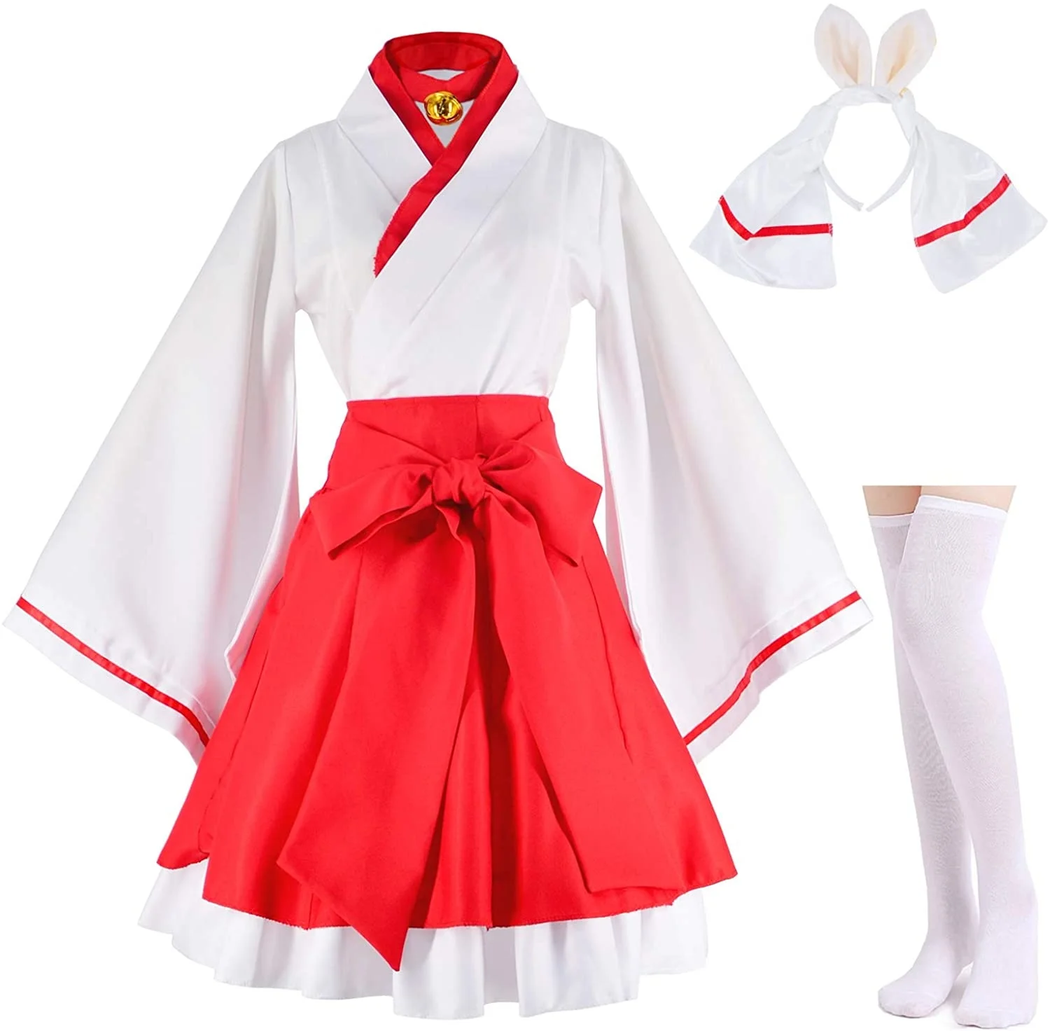 

Японское аниме красно-белое кимоно лиса Косплей Костюм с носками
