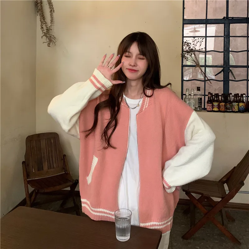 

Sweater Coat woman Color Knitting Cardigan Female Baseball In The Spring And Autumn New Easing Languid Is Lazy Wind Tide All-mat