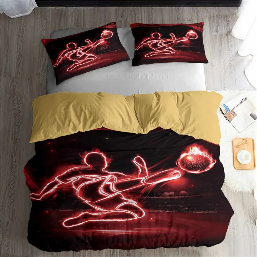 

HELENGILI 3D Bedding Set Football Print Duvet Cover Set Lifelike Bedclothes with Pillowcase Bed Set Home Textiles #ZQ-30