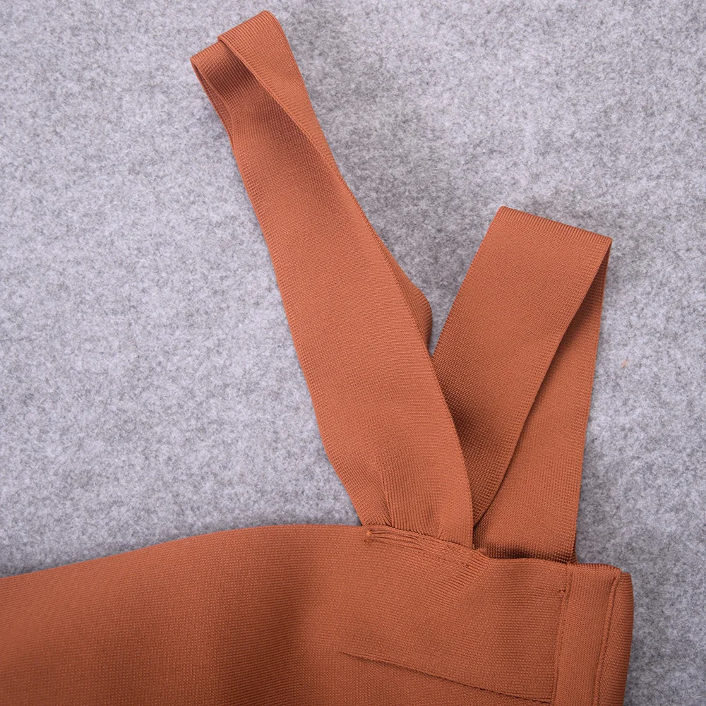 

2020 Autum Sexy Elegant Brown Bandage Dress Bodycon Hollow Out Halter One Shoulder Midi Length Club Party