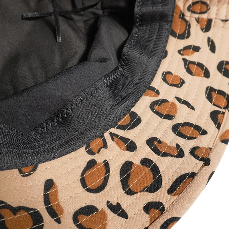 

Vintage Leopard Print Cotton Bucket Hat Animal Pattern Packable Fisherman Cap