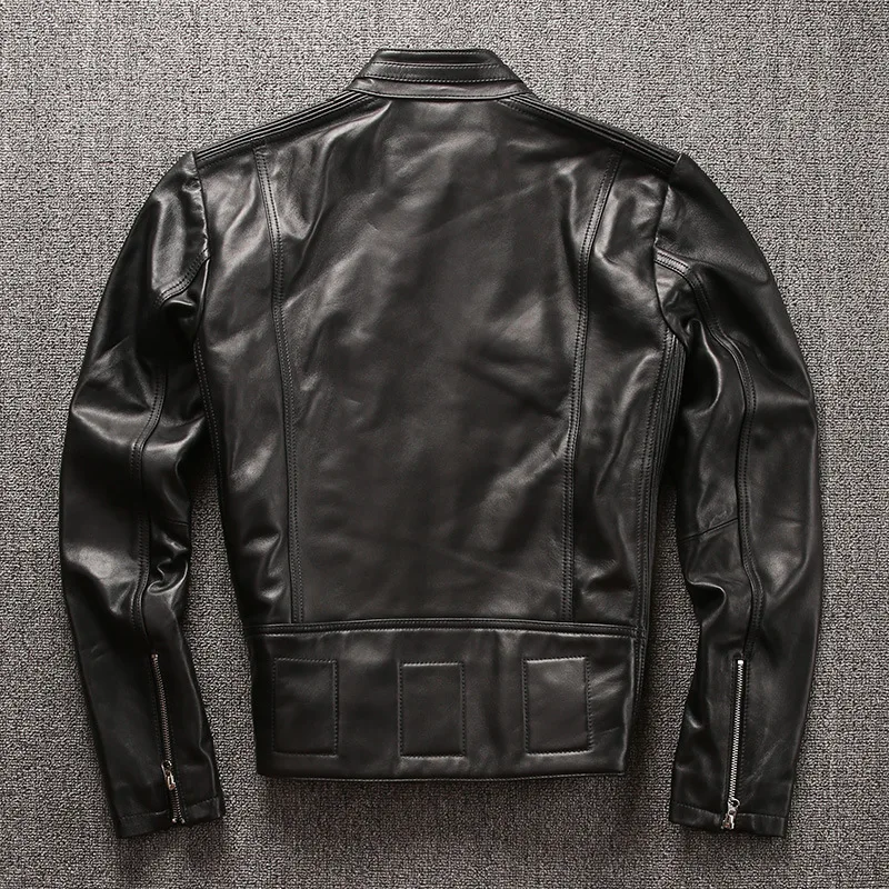 

2021 Men's Sheepskin Jackets Genuine Leather Motorcycle Coat Slim fit Real Leather Jacket for Male