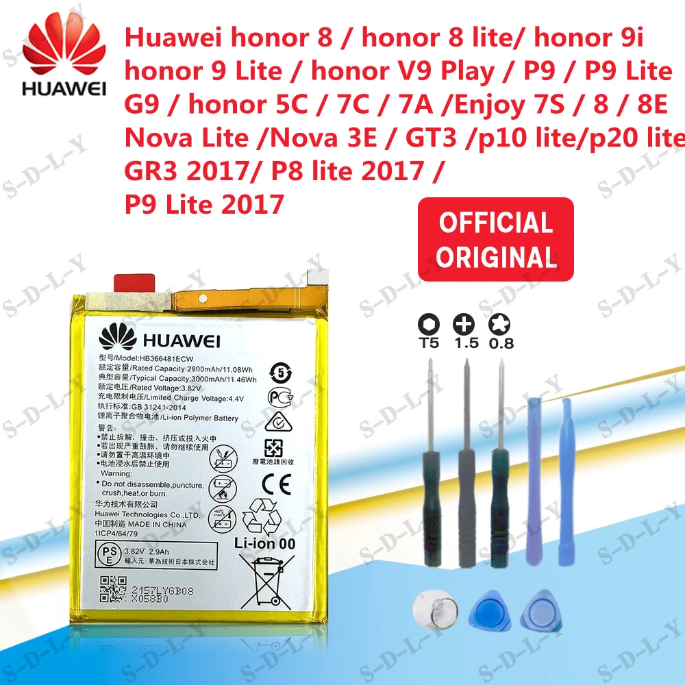 

100% Оригинальный аккумулятор 3000 мАч HB366481ECW для Huawei Honor 8 /8 9 Lite Honor 5C Ascend P9 Huawei P10 P9 Lite G9 телефон + Инструменты + трек