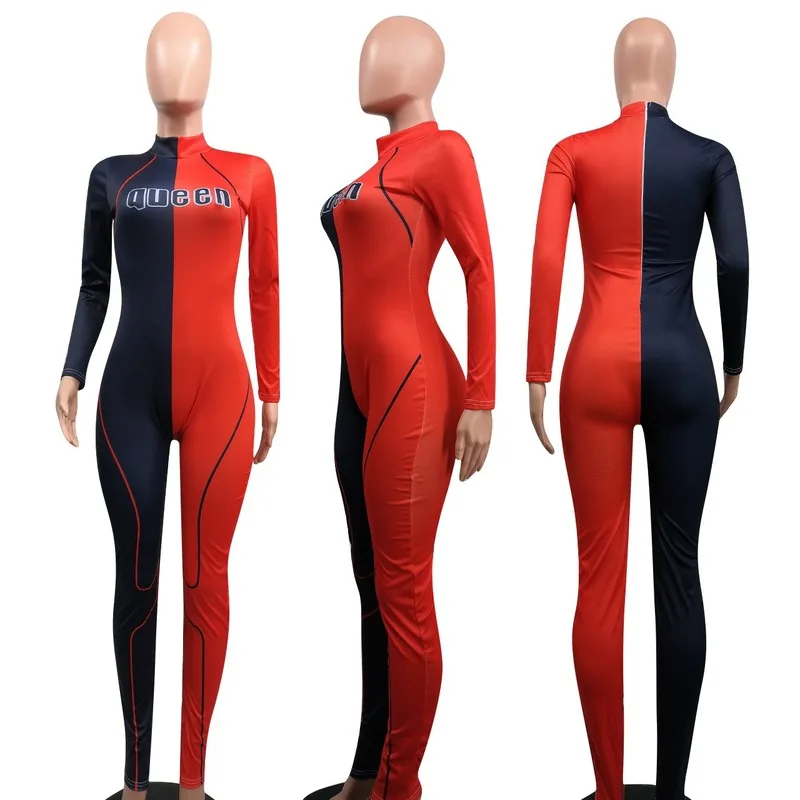 Женский комбинезон для фитнеса красный в стиле пэчворк одежда спортзала тонкий