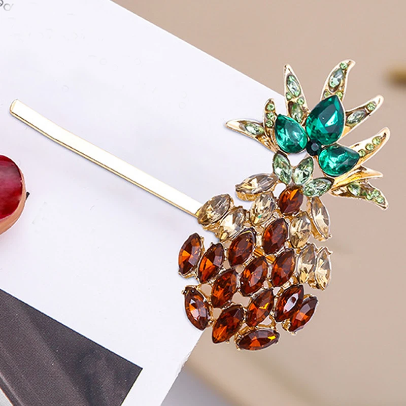 Роскошные блестящие красочные кристаллы женские заколки для волос Стразы ананас