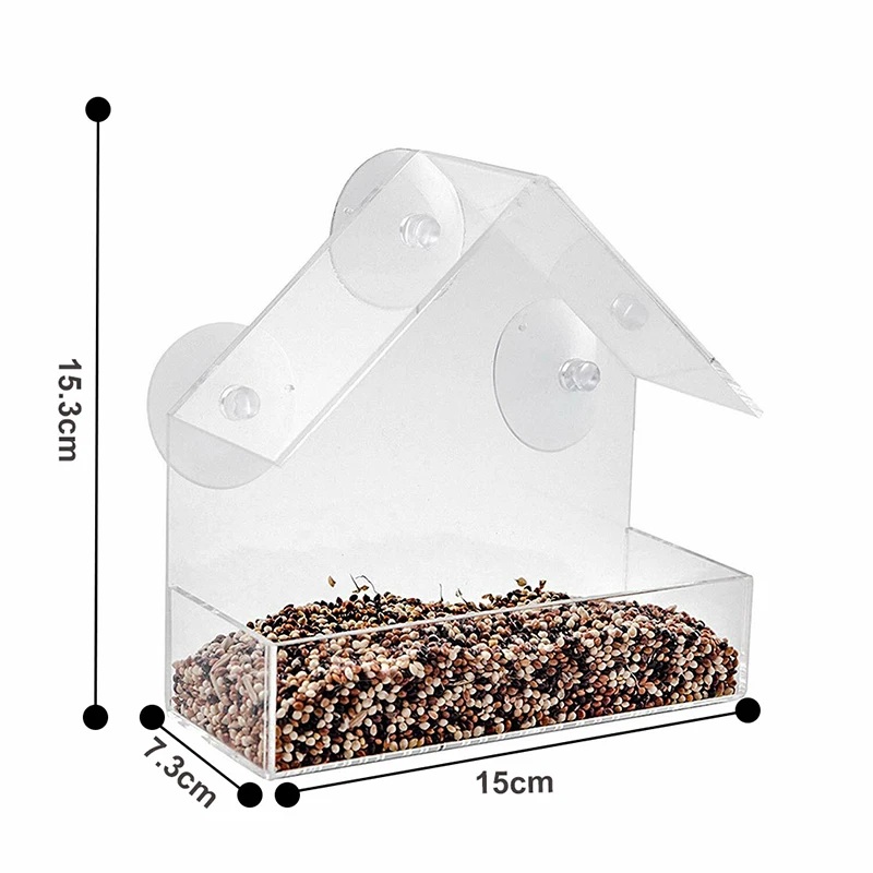 

New Clear Glass Window Viewing Bird Feeder Hotel Table Seed Peanut Hanging Suction Alimentador Adsorption House Type Bird Feeder