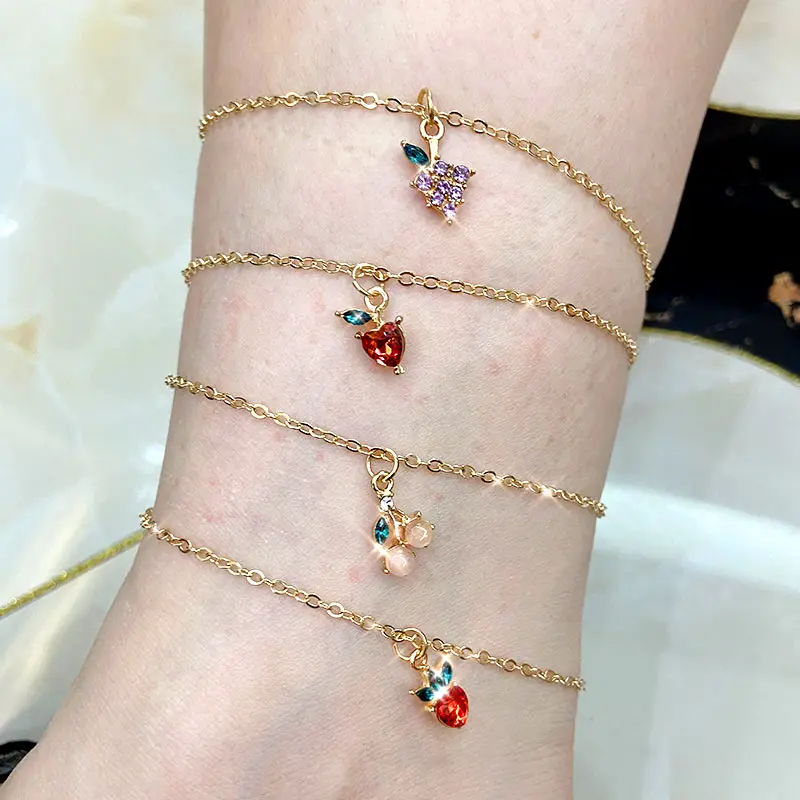 Браслеты на ногу с кристаллами яблока клубники винограда 4 шт./компл.|Цепочки| |