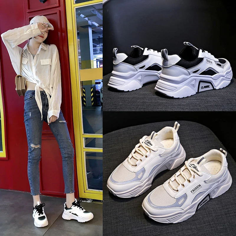 Кроссовки женские сетчатые на шнуровке Вулканизированная подошва дышащие