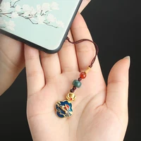 chinese element mobile phone chain sand gold cloisonne lotus pendant mobile phone lanyard creative gift u disk bag ornaments