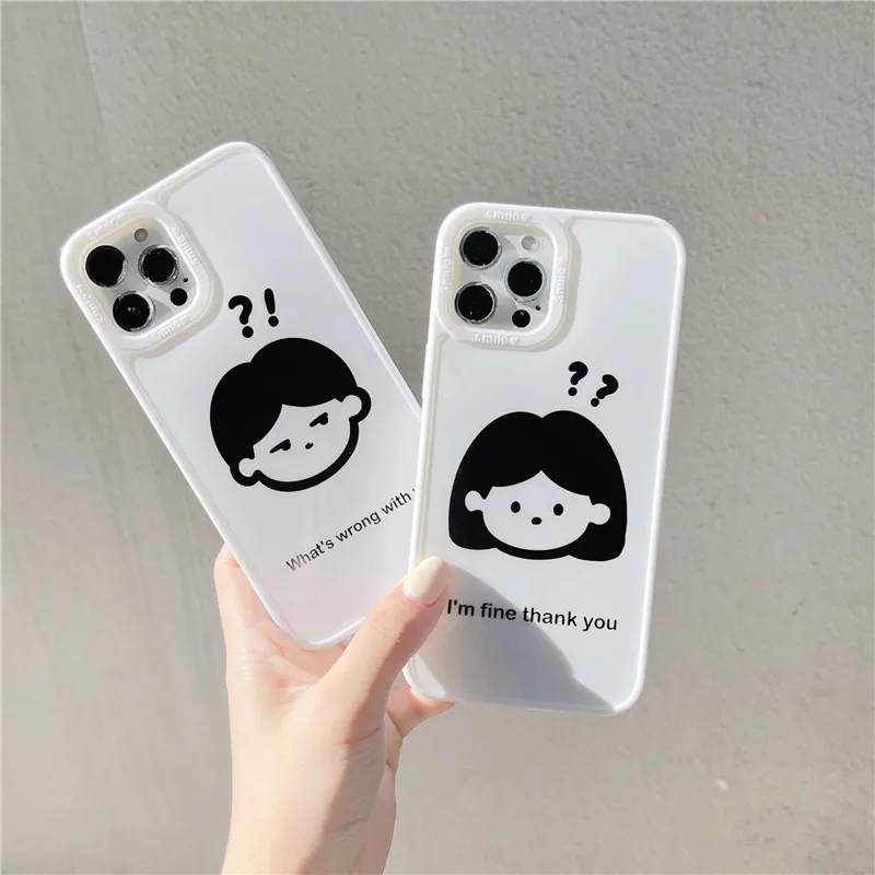 

Cute Cartoon Girl Boy Couple soft phone case for iphone 11pro MAX XS XR 7 8 plus X Cute letter Photo frame back Cover coque capa