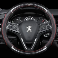 car carbon fiber leather steering wheel covers interior accessories 38cm for peugeot 307 206 207 208 car styling