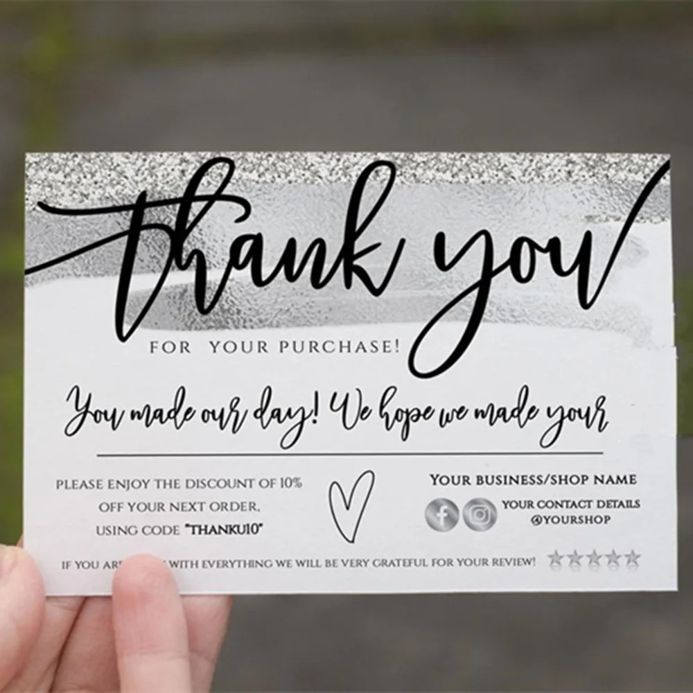 

Personalize MODERN Silver Business Thank You card ,Business Name Cards，Silver Thank You For Your Order，Custom Social Media Card