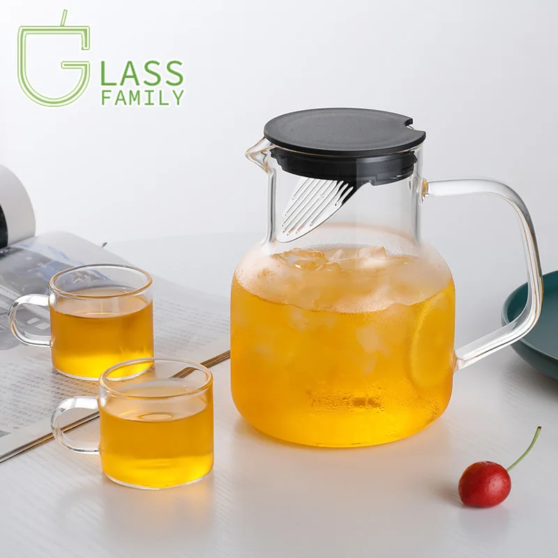 

1L Glass Pitcher with Lid Spout Borosilicate Kettle Glasses Water Jug Carafe Container Water Bottle Kitchen Items Drinkware