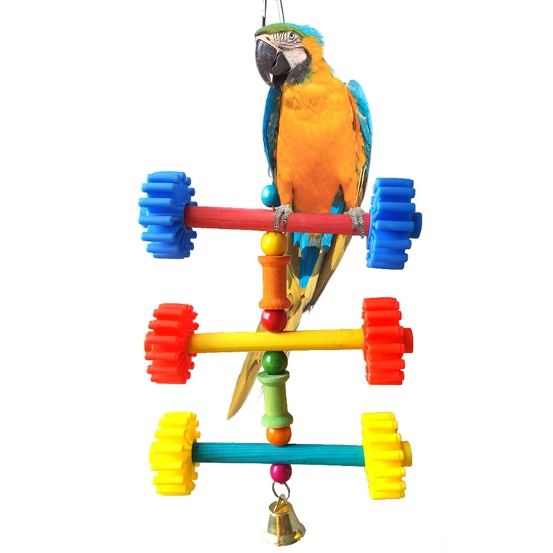 

Bird Cage Parrot Chewing Toy Interactive Wooden Parrot Toys Climbing Toy Parrot Bite Toy With Bell Toys for Parrots Random Color