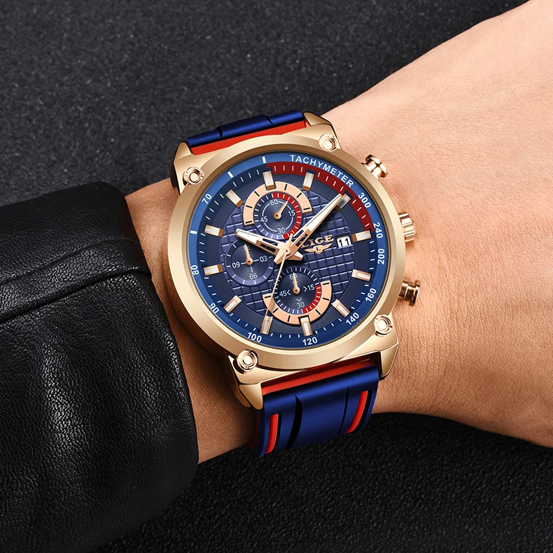 Часы наручные LIGE Мужские кварцевые роскошные брендовые уникальные спортивные