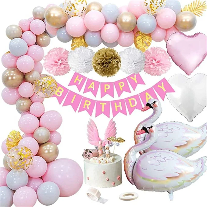 

White Pink Graceful Swan Latex Balloon Swan Shape Disposable Tableware Plates Baby Shower Girls Birthday Party Supplies