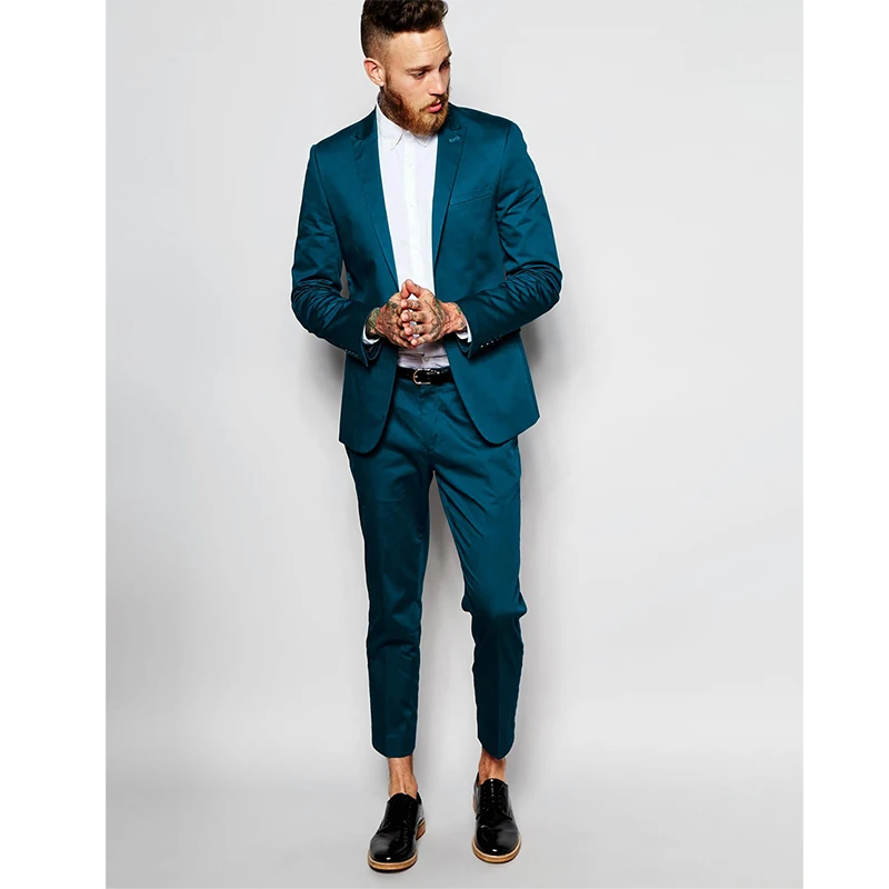 

New Style Groomsmen Peak Lapel Groom Tuxedos Green/Teal/Yellow/Purple Men Suits Wedding Best Man (Jacket+Pants+Hanky) B889