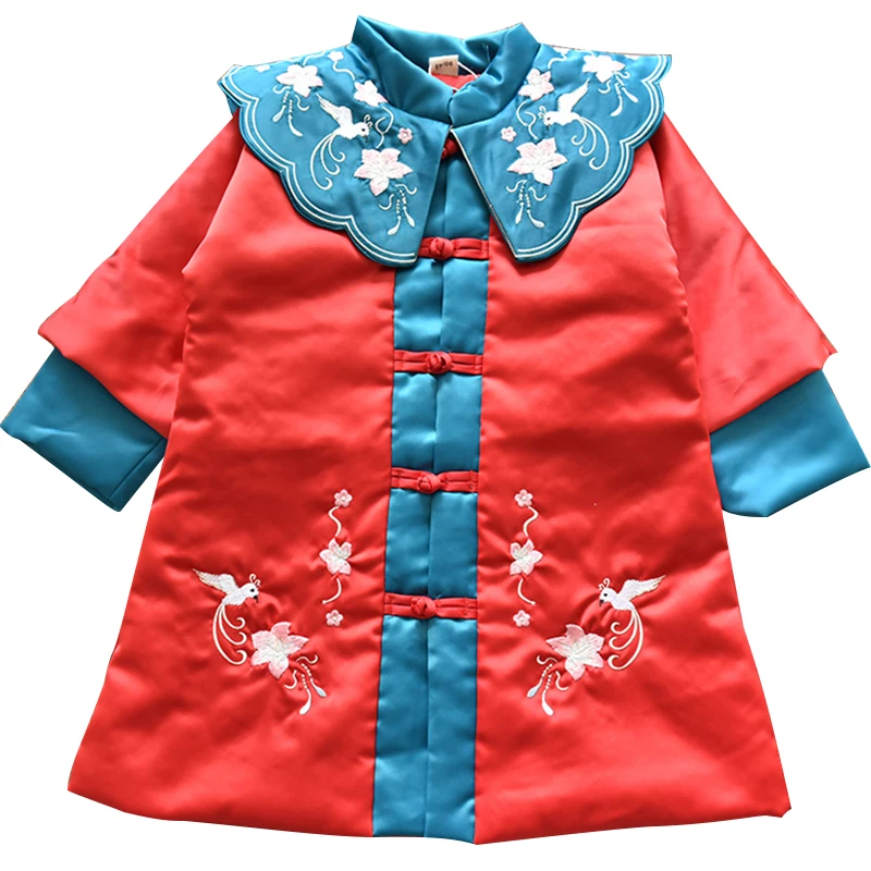 Стеганое платье Hanfu для девочек зимнее сохраняющее тепло детское с вышивкой