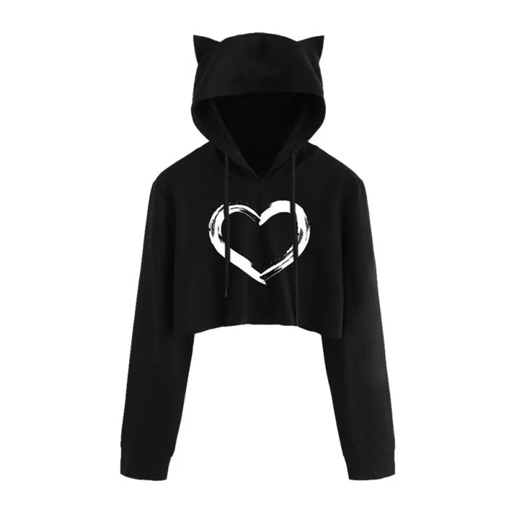 Толстовка с капюшоном для девочек Женская толстовка кошачьими ушками пуловер