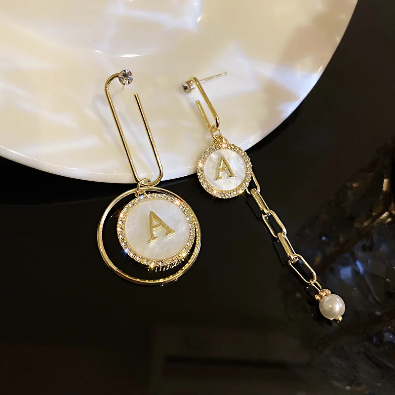 

Origin Summer Wonderful Asymmetry Bling Rhinestone Shell Circle Dangle Earrings for Women Gold Color A Earrings Delicate Jewelry
