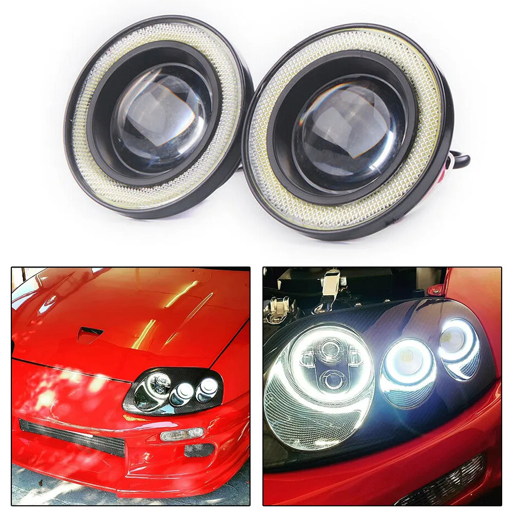 

3200Lm Angel Eyes Spot Fog Light 7.6cm Super Bright 9-16V Truck COB Car DRL Driving