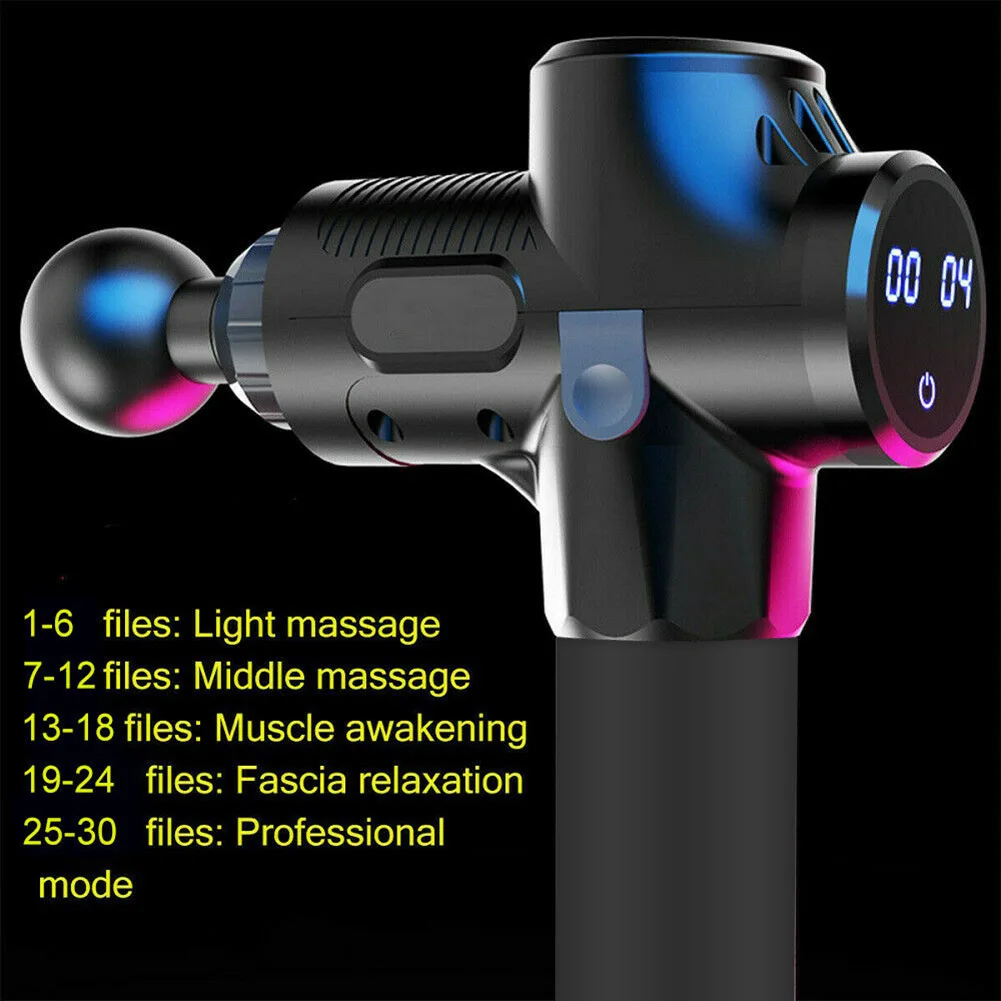 

Percussion Massage Guns Tool 4 Heads 30 Speeds Vibration Muscle Body Therapy Massager ALS88