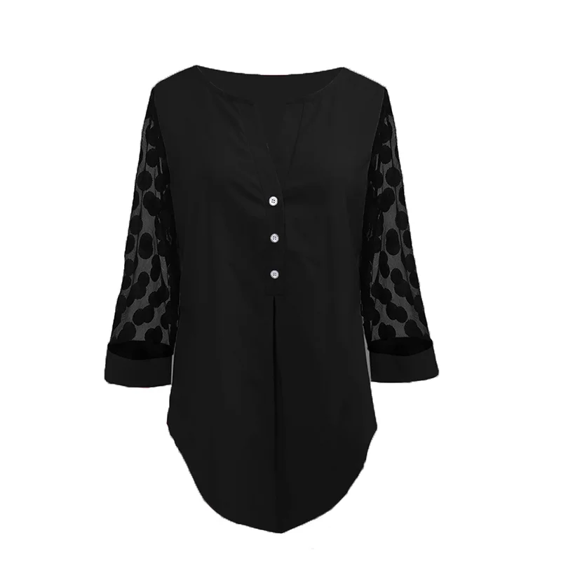 

Ladies Fashion V-neck Button Lace Long Sleeve Sexy Shirt