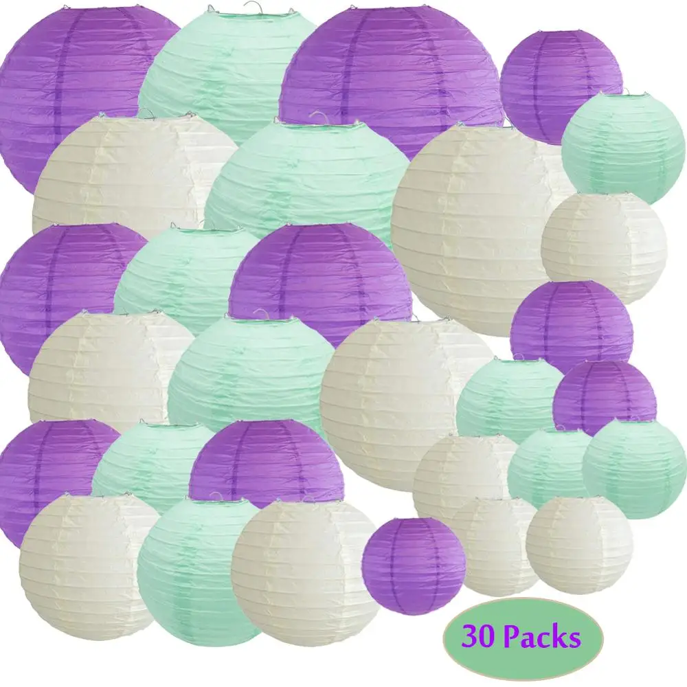 

30 pcs 6"-14" Beige Mint Purple Chinese Paper Lantern lampion bolas chinas lanterne chinoise lantaarn for Paties Events Decor