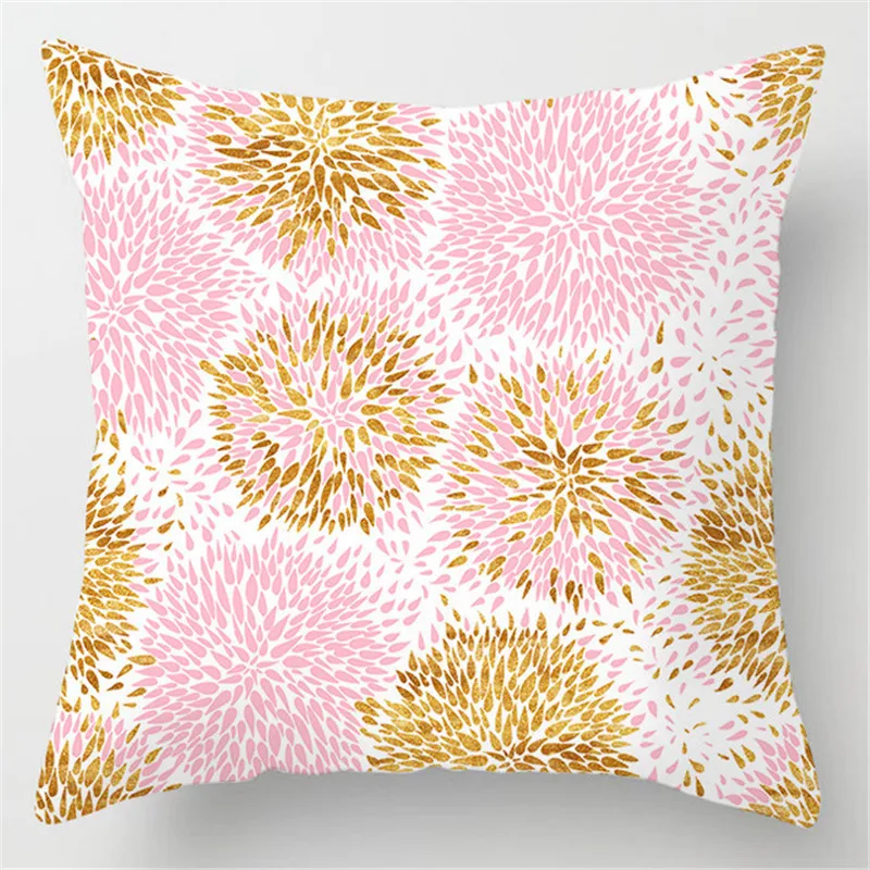 

Geometric Cushion Cover Pink Feather Plants Pillowcases Sofa Cushions Decorative Throw Pillows Home Decor Pillowscover Polyester