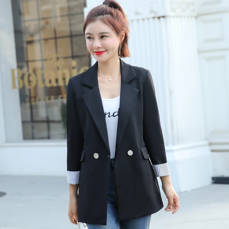 Средний Длина рукава Джокер шик Черный Повседневный Блейзер большого размера