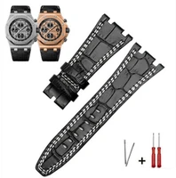 28mm black real leather handmade thick wrist watch band strap belt for royal oak offshore audemars piguet