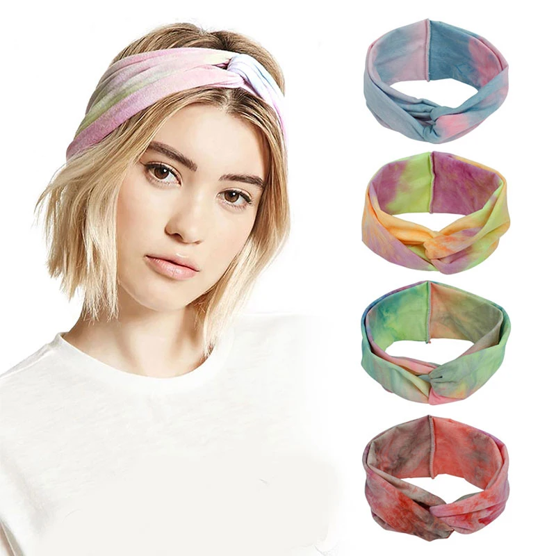 

Tie Dye Headband Wide Headwrap Bandana Women Girls Twist Turban Hair Accessories Cotton Hairbands Bohemian Cross Knot Headwear